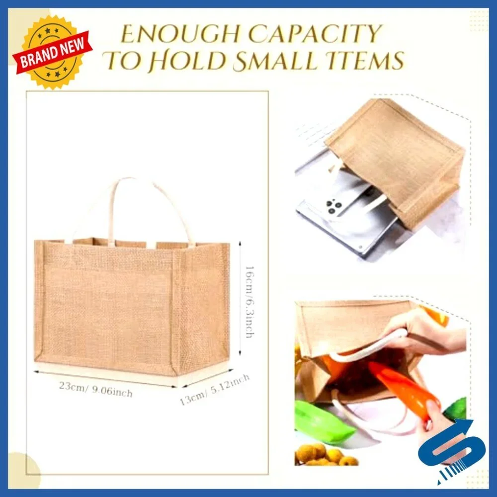 Mini Burlap Tote Bags Set of 12 Reusable Jute Canvas Waterproof for Wedding